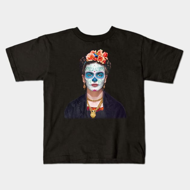 Frida Kahlo Day of the Dead Kids T-Shirt by Cabezon